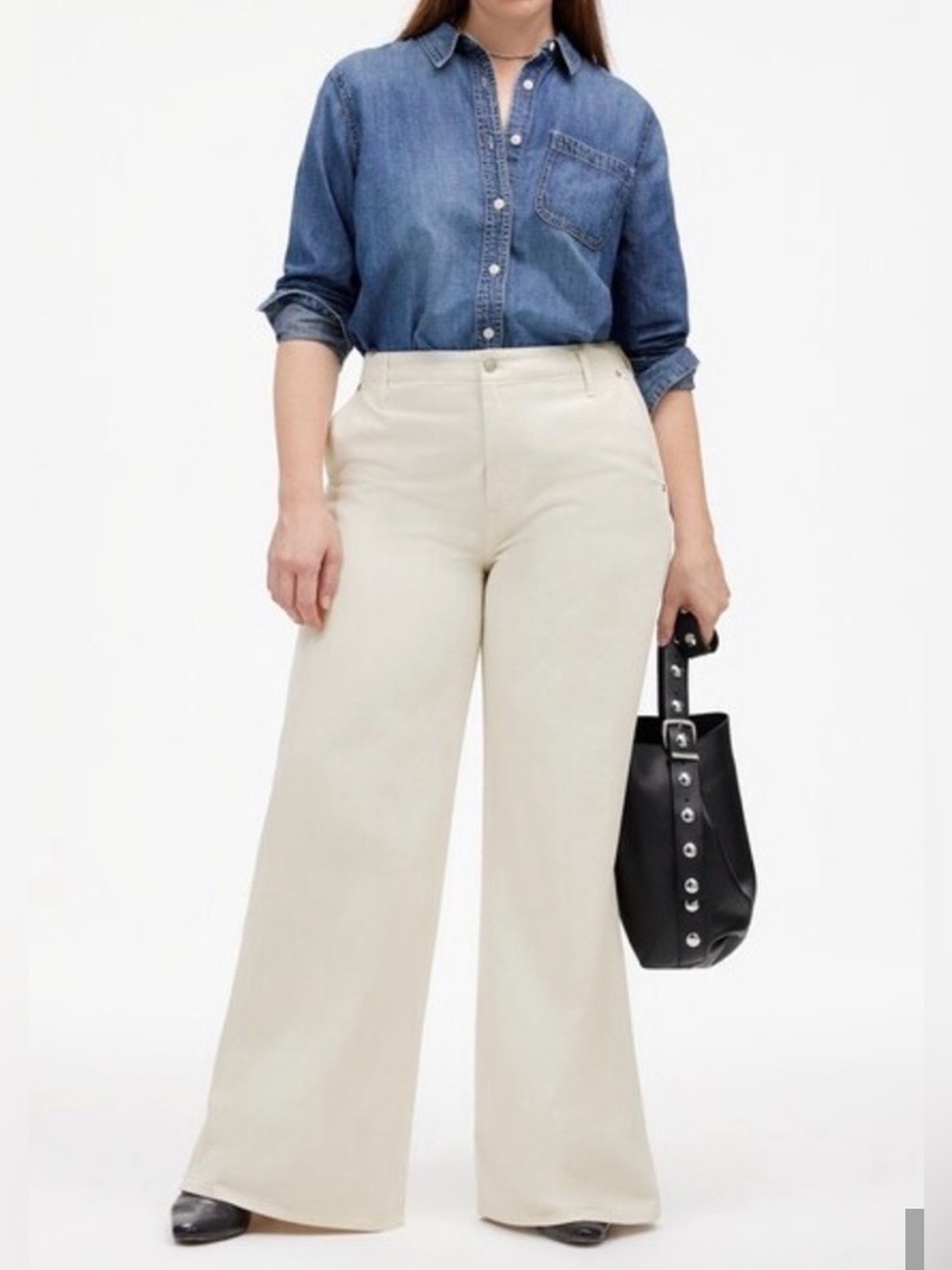 Madewell Wide Sweep Denim Trousers Sz 31 cream denim trousers